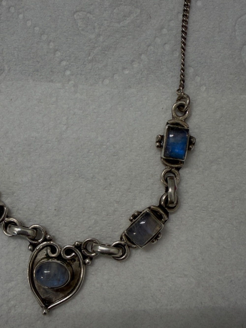 925  Silver Blue Moonstone Heart Pendant Necklace vintage - Picture 3 of 6